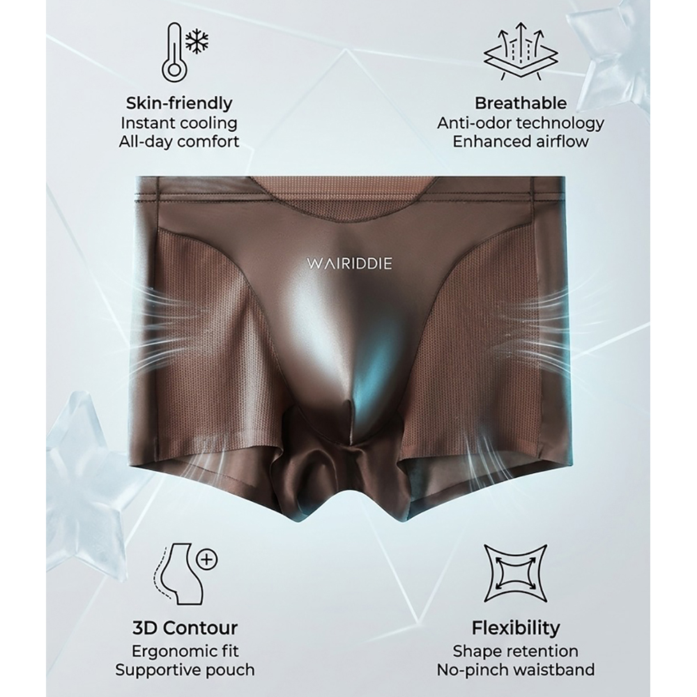 AliExpress 1/3PCS Luxury Satin-like Ice Silk Men Underwear Cool Breathable Double-side Mesh Men's Panties High Elastic Seamless Lingeries, view 3