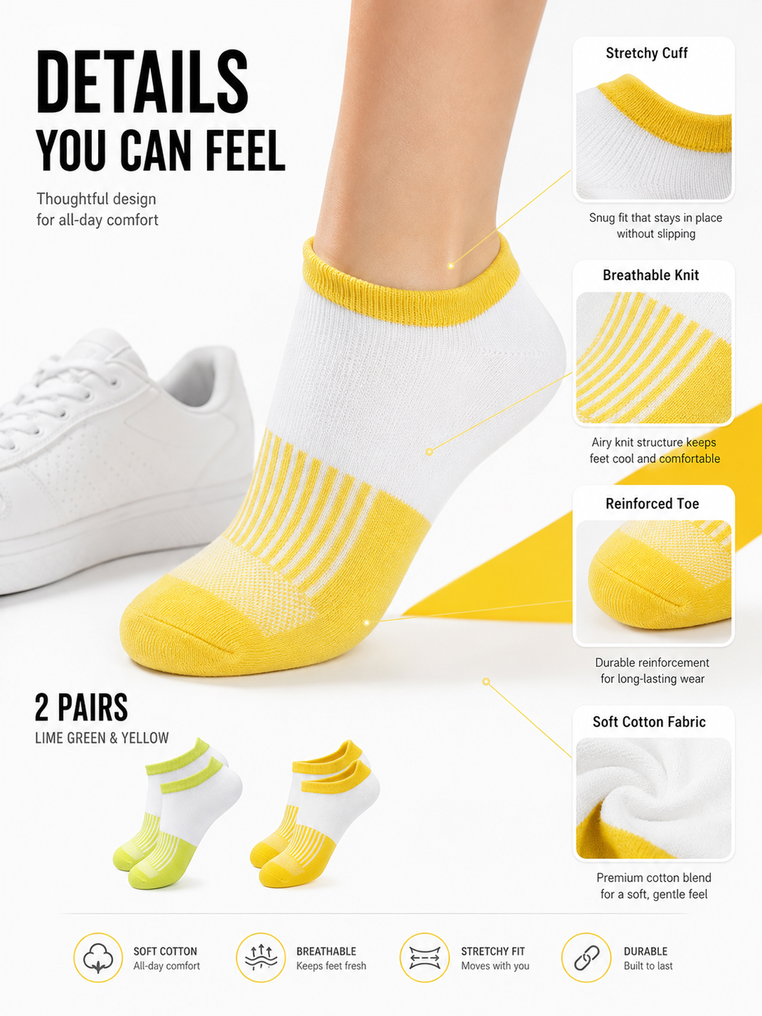 AliExpress 1/4/6Pairs Women Color Block Ankle Socks Summer Breathable Cotton Cushioned Low Cut Sports Running Anti Slip Moisture Wicking, view 4