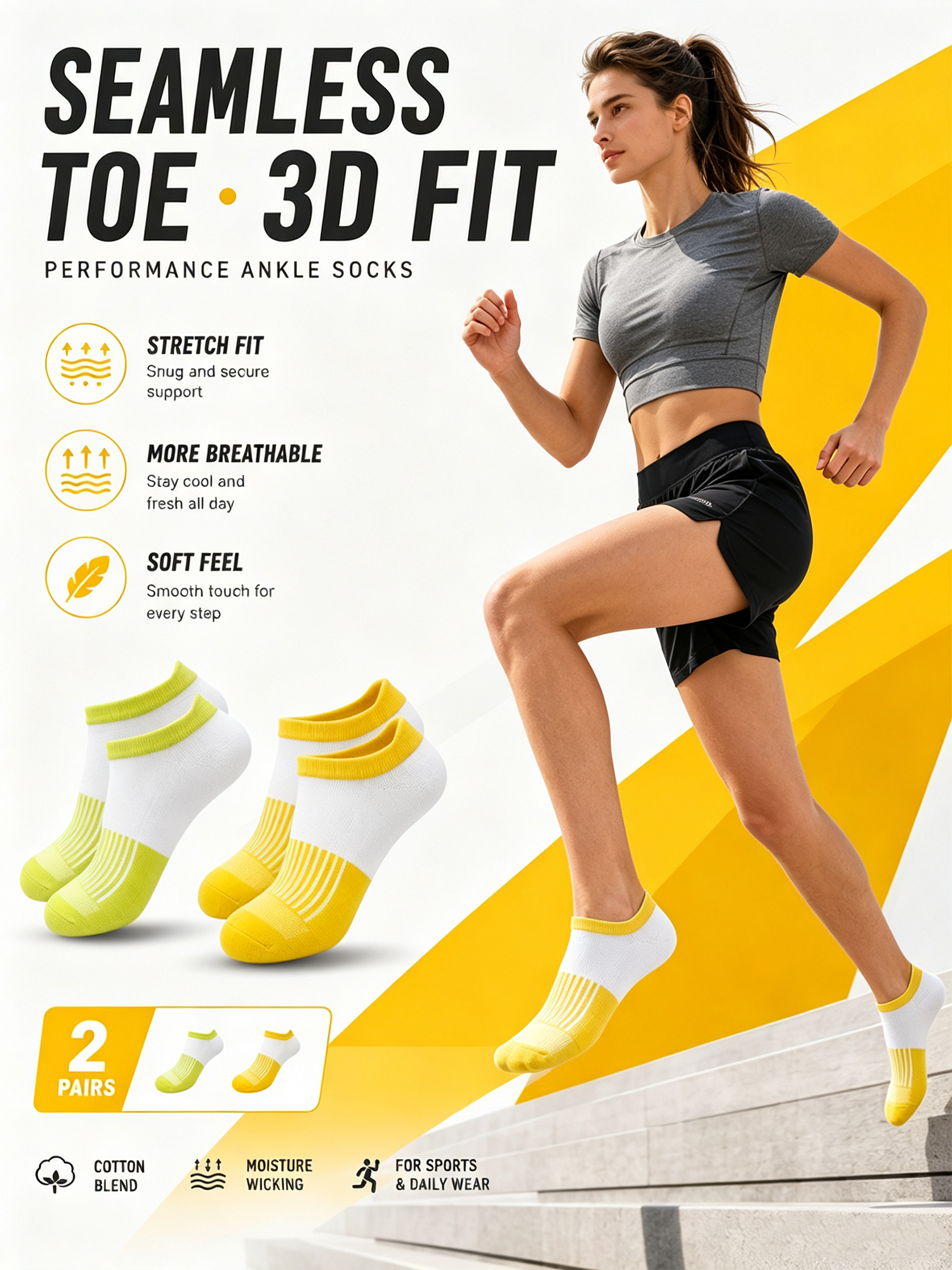 AliExpress 1/4/6Pairs Women Color Block Ankle Socks Summer Breathable Cotton Cushioned Low Cut Sports Running Anti Slip Moisture Wicking, view 5