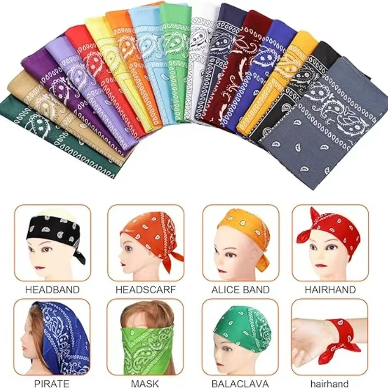 AliExpress 1-4Pcs Fashion Hip Hop Cotton Bandana Square Scarf 54cm*54cm Black Red Paisley Headband Printed For Women/Men/Boys/Girls, view 5