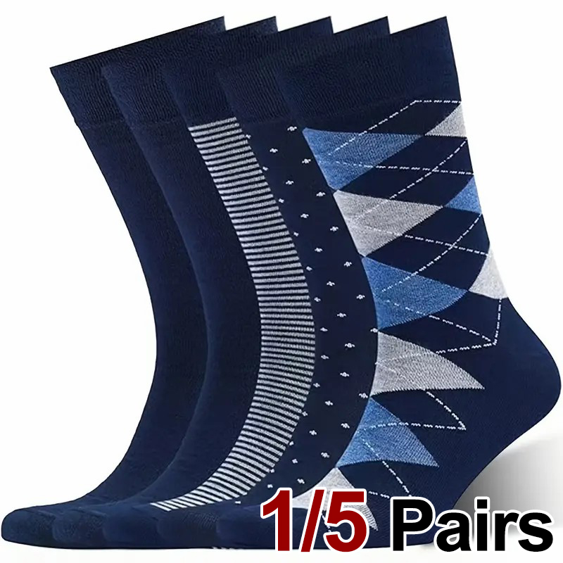 AliExpress 1/5 Pairs Men Diamond Pattern Business Mid Tube Socks Anti Odor Sweat Absorbing Comfortable Breathable All Season Casual Socks