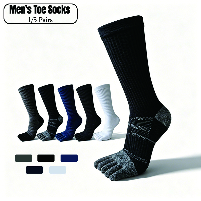 AliExpress 1/5 Pairs Men's Toe Socks Long Compression Sweat-Absorbing Fitness Marathon Hiking Outdoor Basketball Five Finger Sport Socks