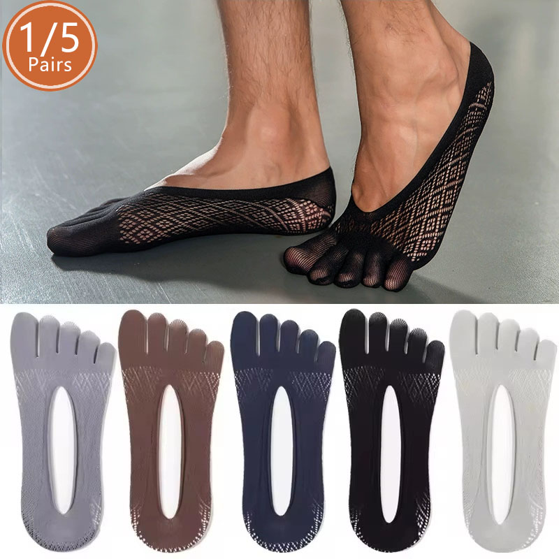 AliExpress 1/5 Pairs Summer Invisible No Show Five Finger Socks Mens Thin Velvet Non-Slip Mesh Breathable Elastic Solid Silk Socks Toes