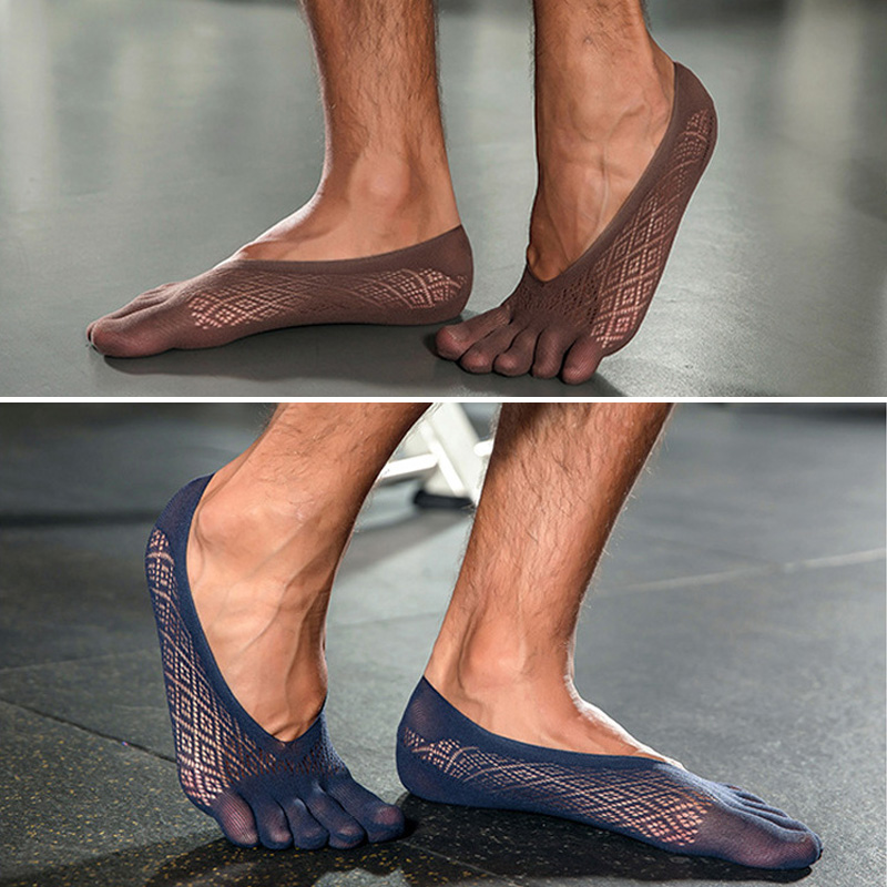 AliExpress 1/5 Pairs Summer Invisible No Show Five Finger Socks Mens Thin Velvet Non-Slip Mesh Breathable Elastic Solid Silk Socks Toes, view 3