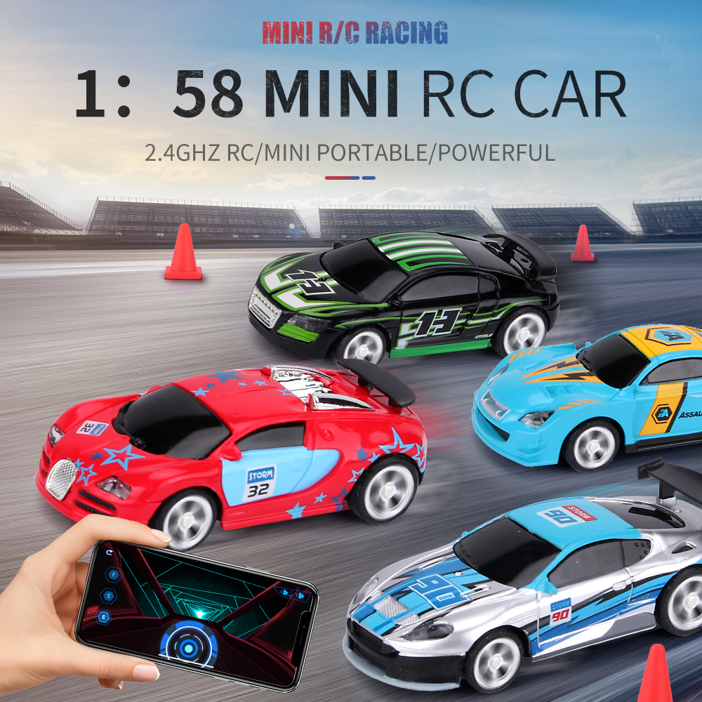 AliExpress 1:58 Remote Control MINI RC Car Battery Operated Racing Car PVC Cans Pack Machine Drift-Buggy Bluetooth radio Controlled Toy Kid, view 2