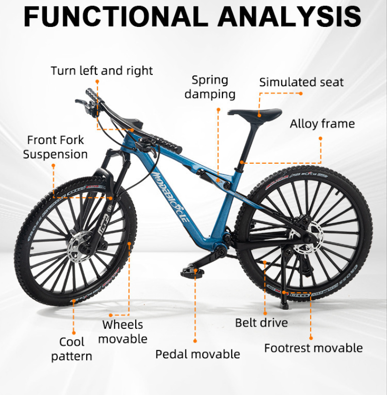 AliExpress 1:6 Scale Alloy Mountain Bike Model Realistic Gear Toy with Front & Rear Shock Absorbers for Bicycle Enthusiasts, view 4