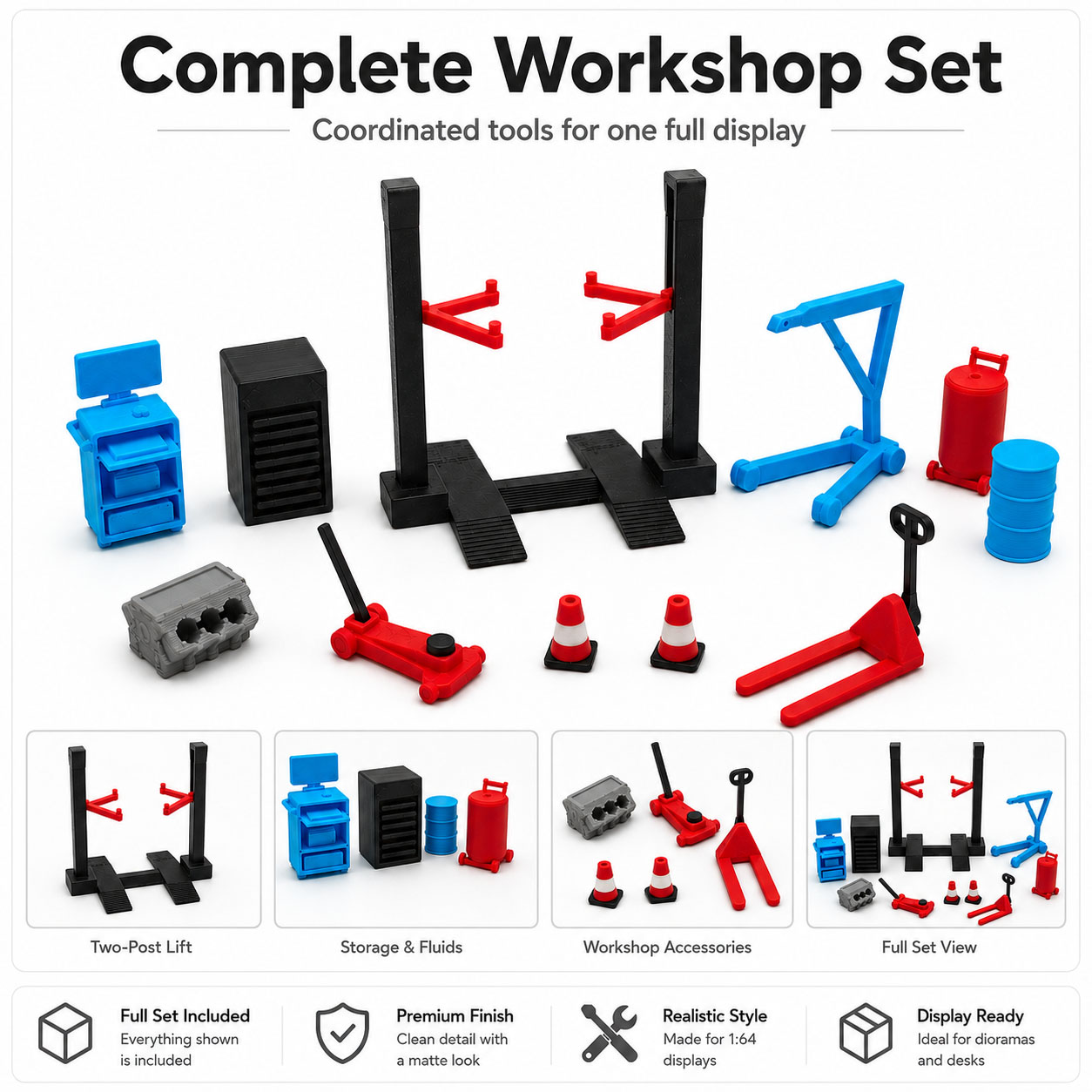 AliExpress 1:64 Garage Workshop Miniature Accessory Set, Car Lift Tools, Repair Shop Diorama Display Decor for Model Cars, view 4