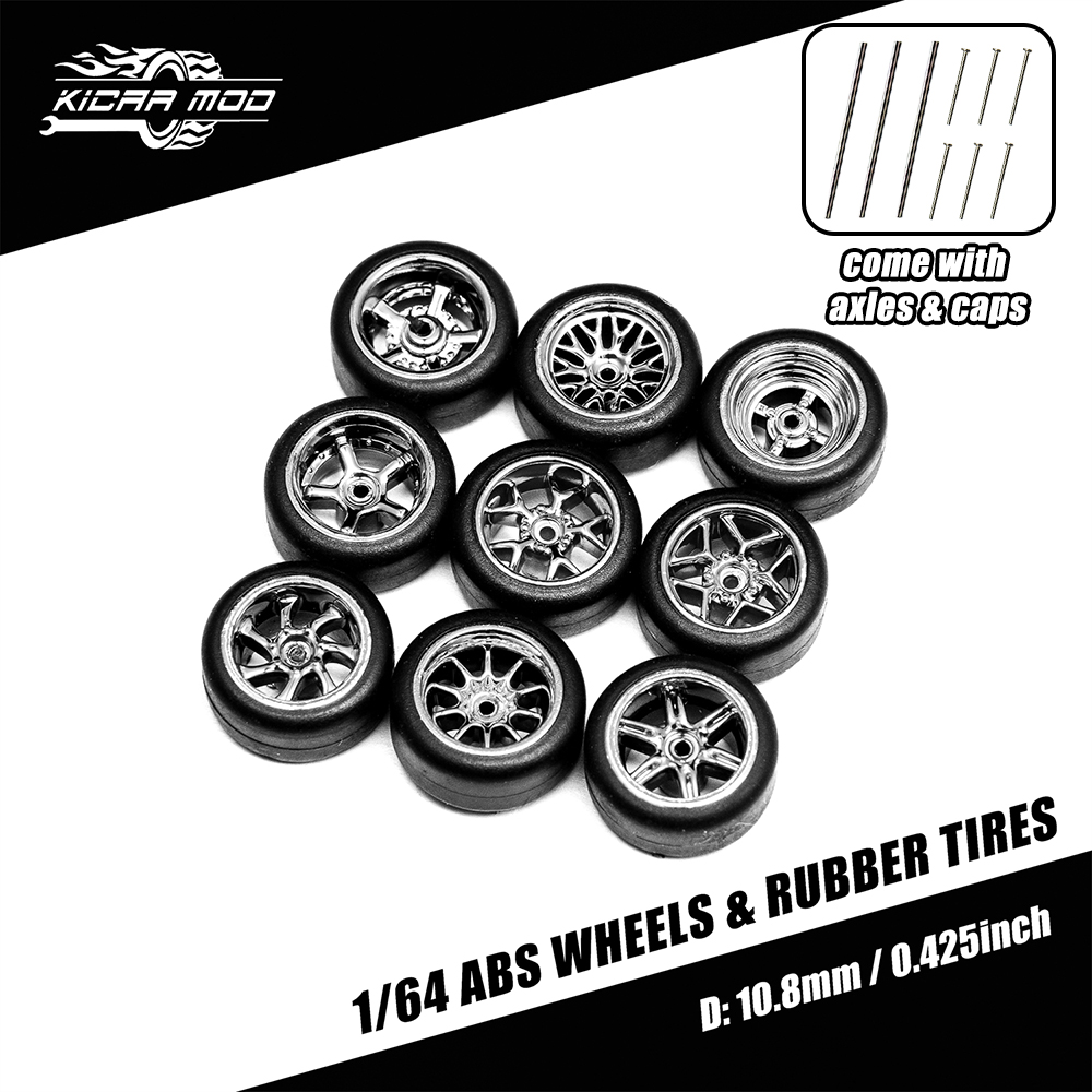 AliExpress 1/64 Model Car Electroplated Silver Wheels with Fixed Rubber Tires Comes with rivets for Diecast Model  Refiting Parts 4pcs 1set