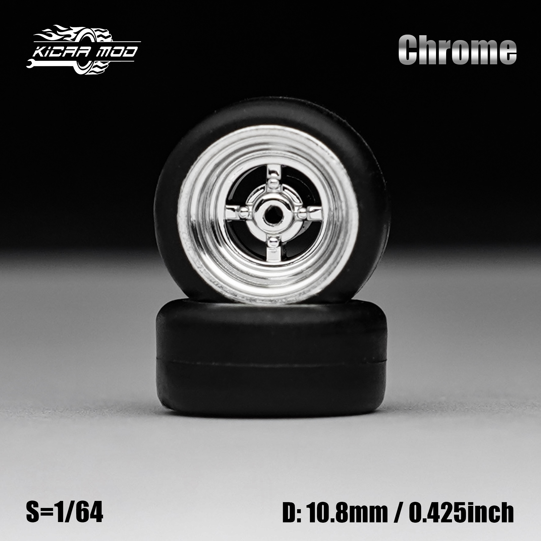 AliExpress 1/64 Model Car Electroplated Silver Wheels with Fixed Rubber Tires Comes with rivets for Diecast Model  Refiting Parts 4pcs 1set, view 6