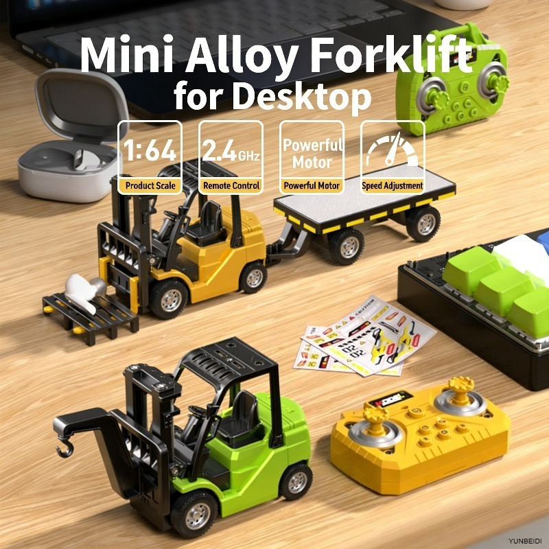 AliExpress 1:64 Remote Control and Alloy Truck Forklift with Trailer Worktop Mini Bluetooth RC Elevator Vehicle Children's Toy Holiday Gift, view 3