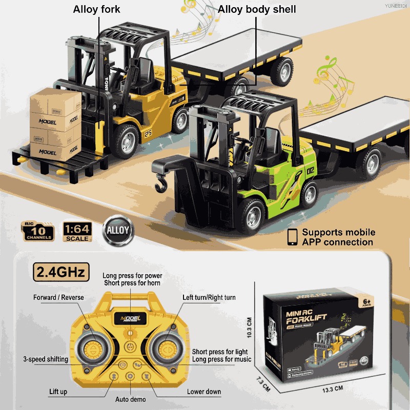 AliExpress 1:64 Remote Control and Alloy Truck Forklift with Trailer Worktop Mini Bluetooth RC Elevator Vehicle Children's Toy Holiday Gift, view 5