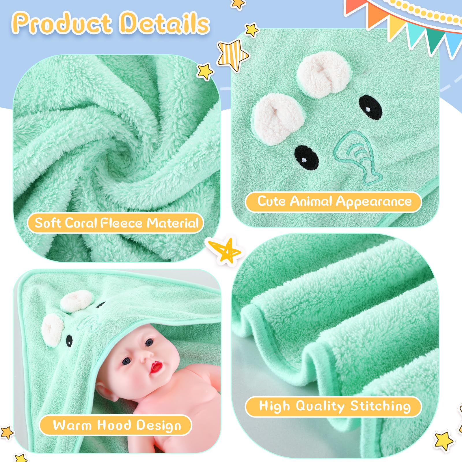 AliExpress 1 Cute Cartoon Animal-Shaped Multifunctional Large Towel for Infants and Toddlers, Made of Soft Coral Fleece Fabric, Polyester Material, Quick-Drying and Water-Absorbent Design, Can Be Used as a Bath Towel, Blanket, or Bathrobe, a Perfect Holiday Gift for Babies, view 5