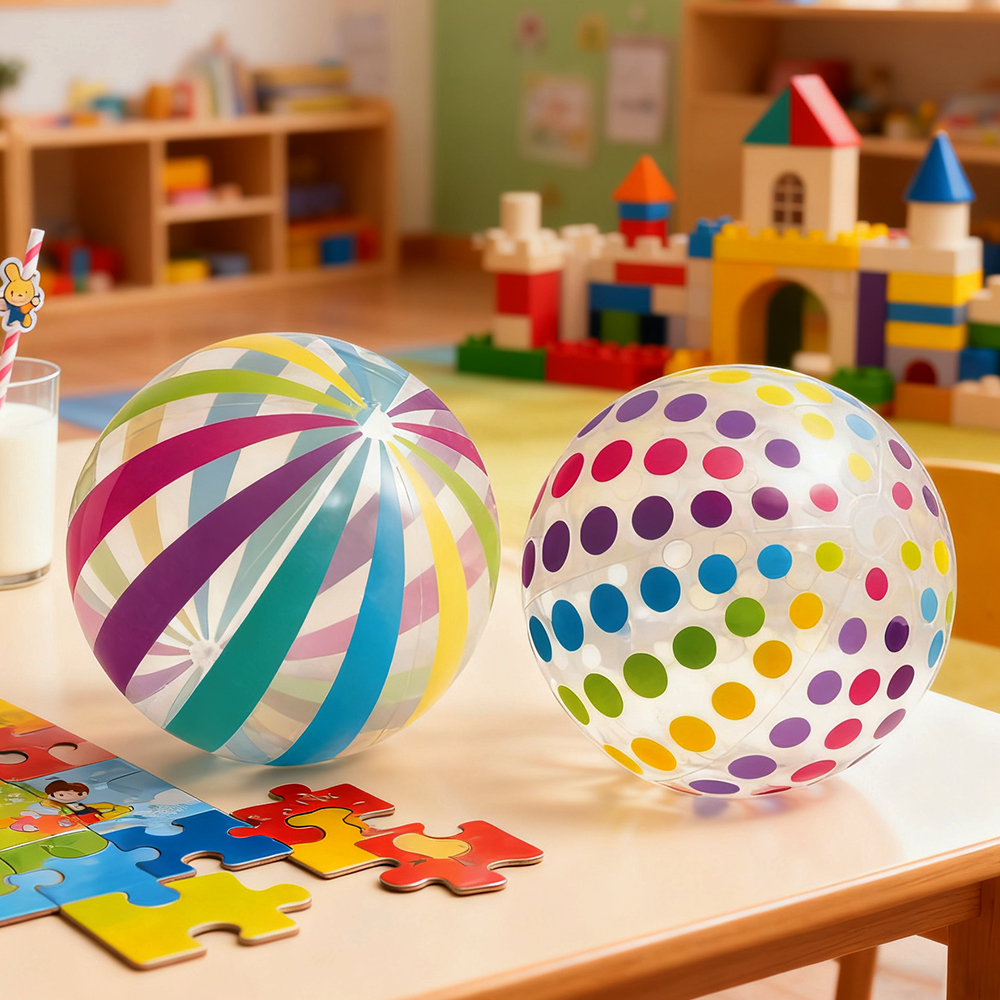 AliExpress 1 lorful Dots & Stripes PVC Inflatable Ball - Transparent Printed Toy for Pool Parties, Family Games, Kids Play, Indoor/Outdoor