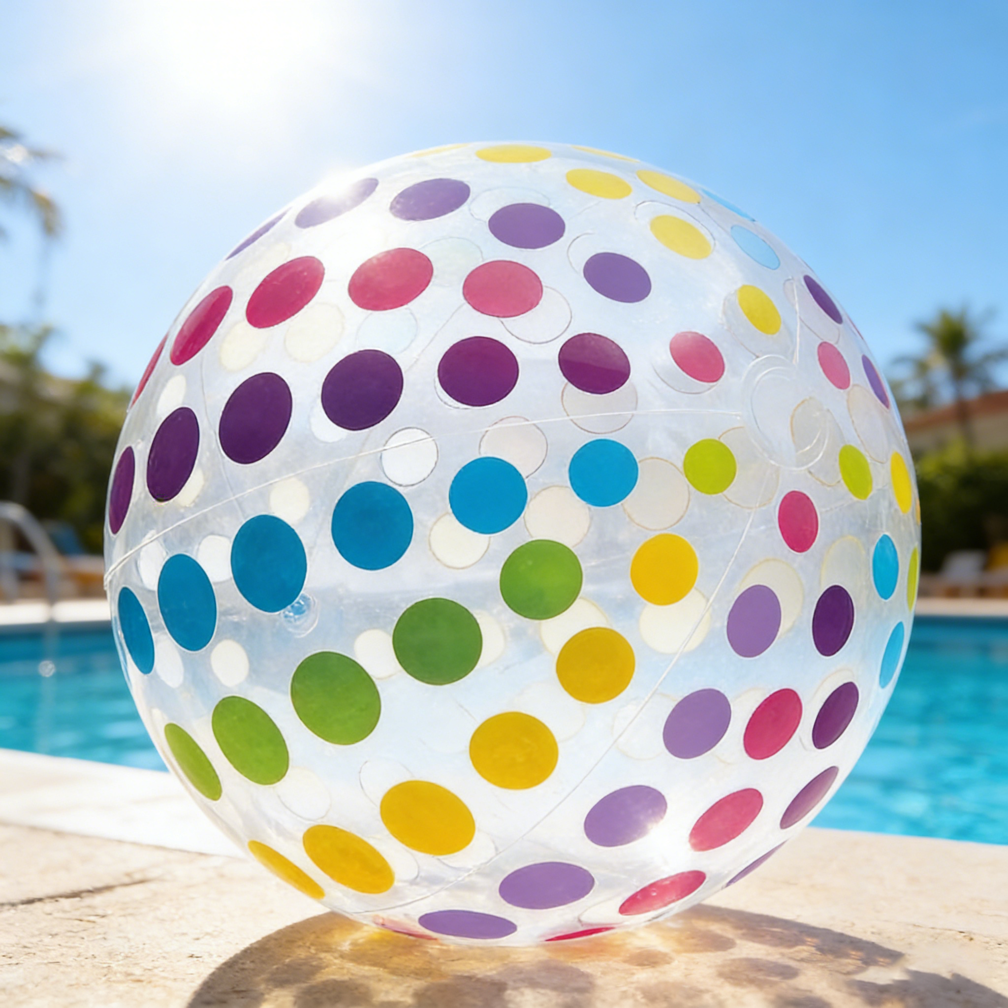AliExpress 1 lorful Dots & Stripes PVC Inflatable Ball - Transparent Printed Toy for Pool Parties, Family Games, Kids Play, Indoor/Outdoor, view 2