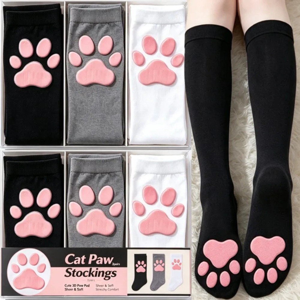 AliExpress 1 Pair 3D Cat Paw Meat Pad Knee High Socks, Home Floor Socks,Creative Funny Socks For Girls, view 3