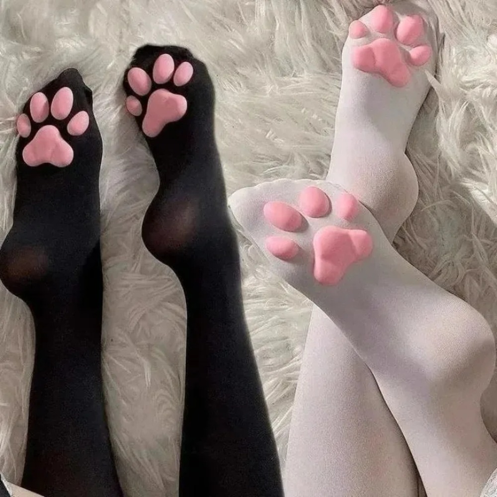 AliExpress 1 Pair 3D Cat Paw Meat Pad Knee High Socks, Home Floor Socks,Creative Funny Socks For Girls, view 5