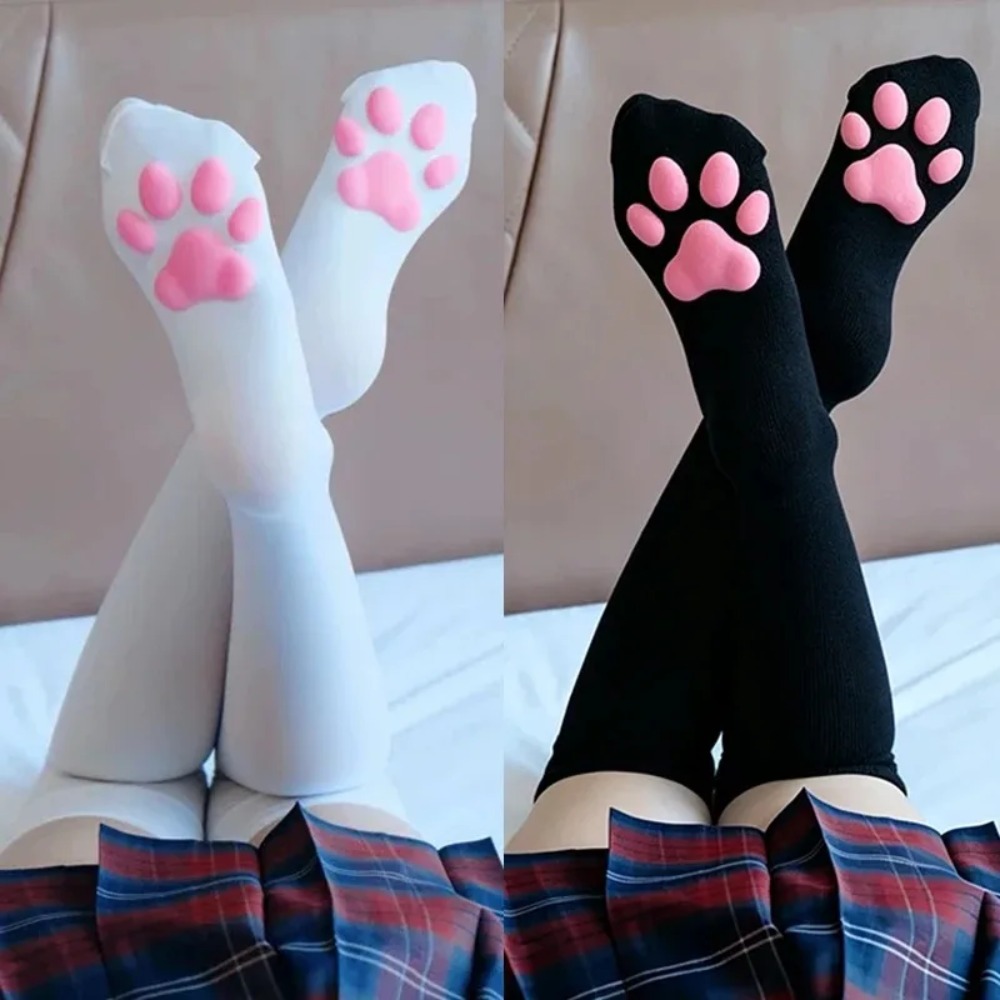 AliExpress 1 Pair 3D Cat Paw Meat Pad Knee High Socks, Home Floor Socks,Creative Funny Socks For Girls, view 6