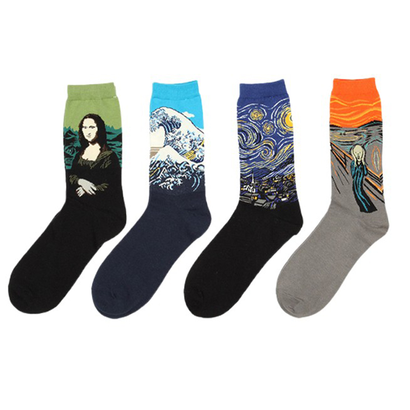 AliExpress 1 Pair Autumn Winter Retro Men Socks Couple Socks New Art Van Gogh Mural World Famous Oil Painting Series Funny Socks