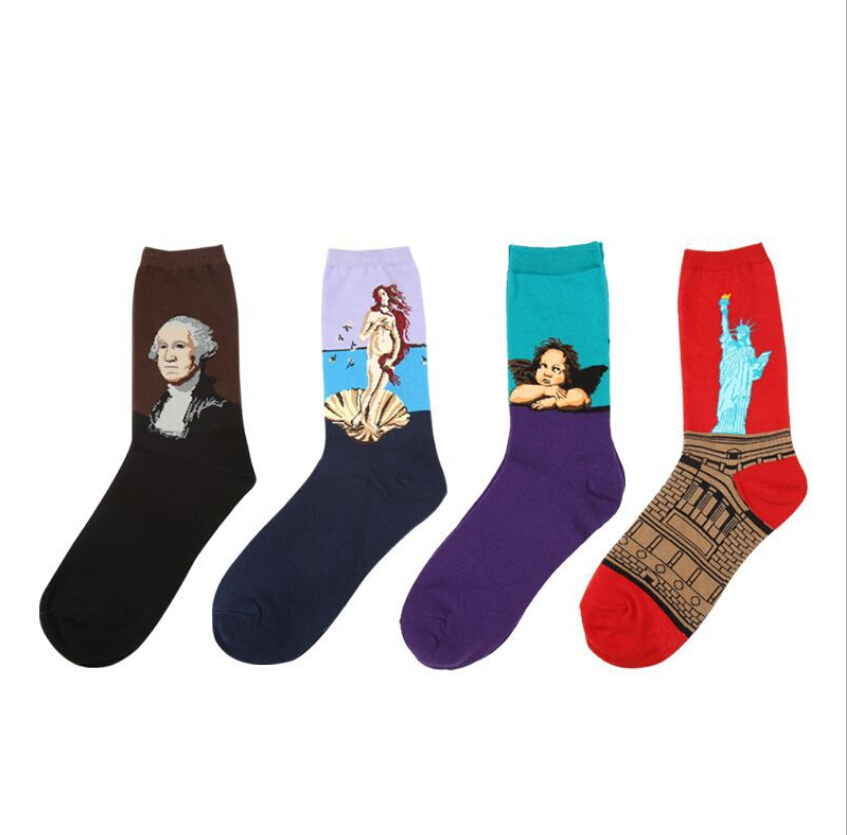 AliExpress 1 Pair Autumn Winter Retro Men Socks Couple Socks New Art Van Gogh Mural World Famous Oil Painting Series Funny Socks, view 2