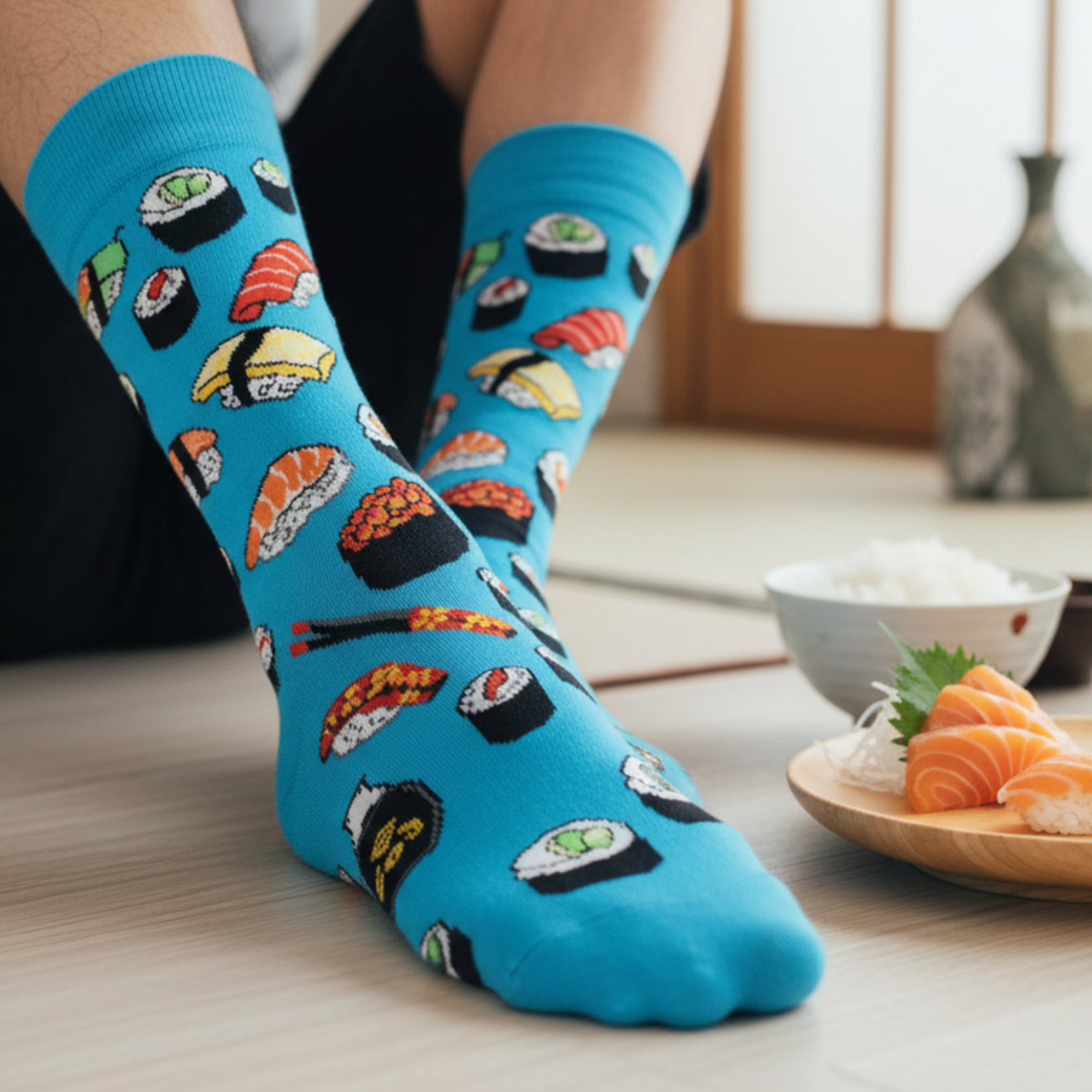 AliExpress 1 Pair Crew Socks With Japanese Cuisine Sushi Food Print In Blue, Comfortable Breathable Moisture-Wicking, Interesting Novelty