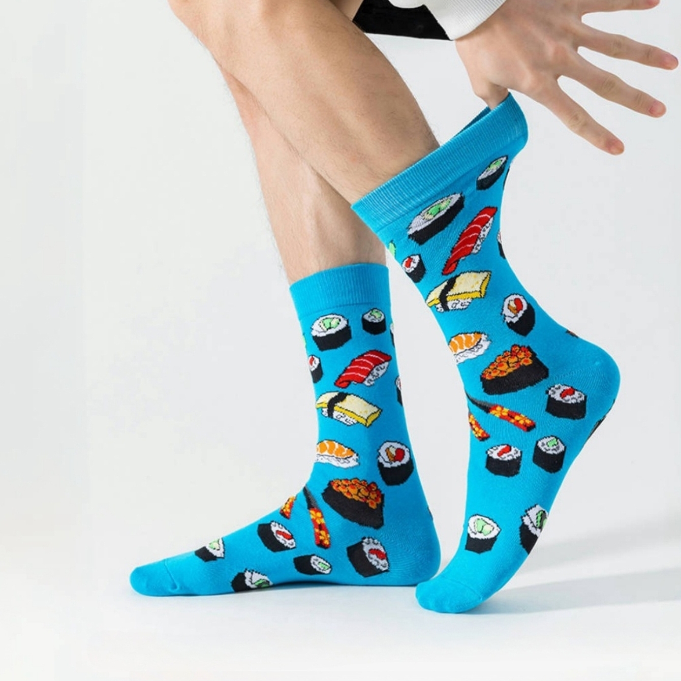 AliExpress 1 Pair Crew Socks With Japanese Cuisine Sushi Food Print In Blue, Comfortable Breathable Moisture-Wicking, Interesting Novelty, view 3
