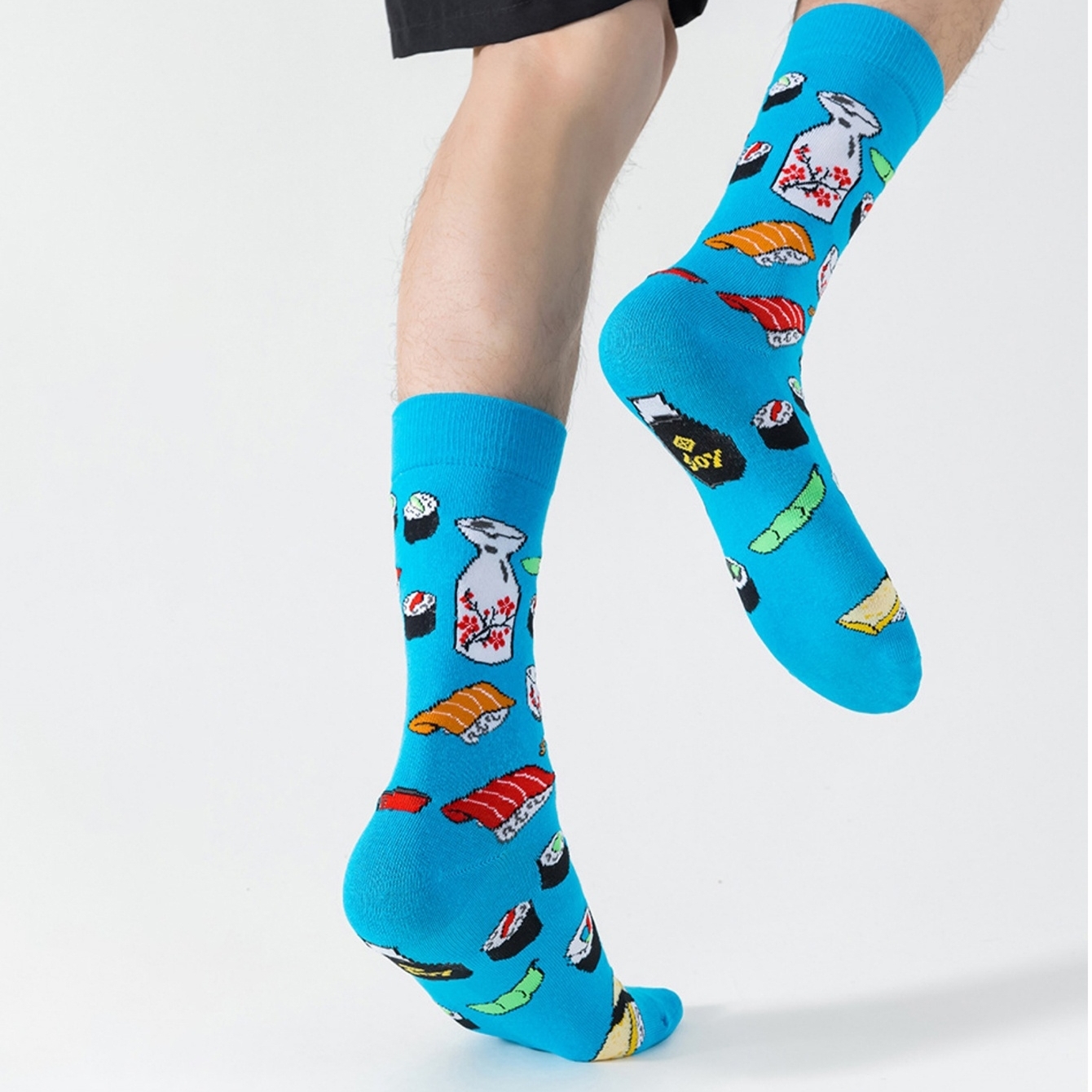 AliExpress 1 Pair Crew Socks With Japanese Cuisine Sushi Food Print In Blue, Comfortable Breathable Moisture-Wicking, Interesting Novelty, view 4