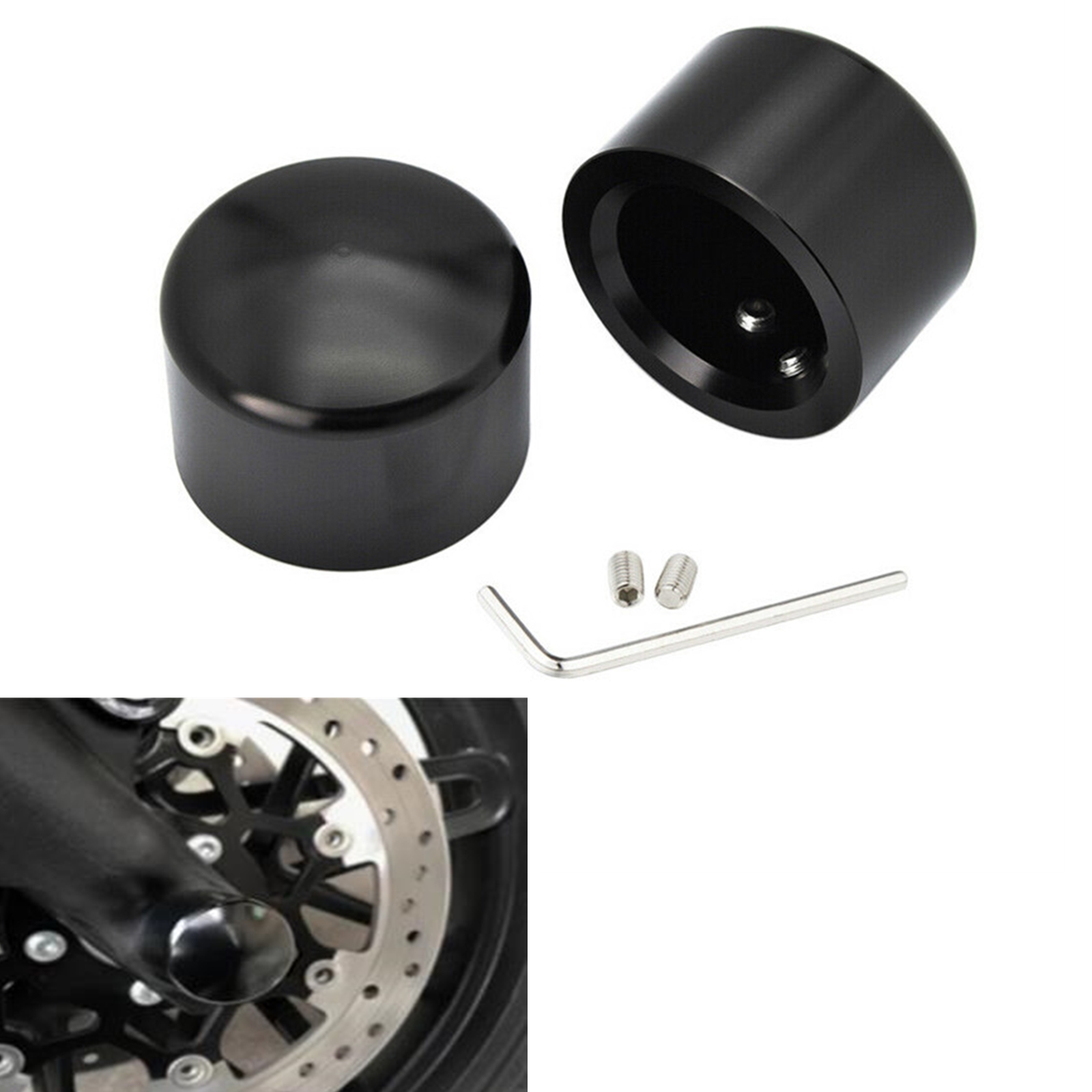 AliExpress 1 Pair Front Wheel Axle Nut Cover Cap For Harley Sportster 883 XL1200 X48 Custom Vehicle Operations V Rod VRSCSE, view 2