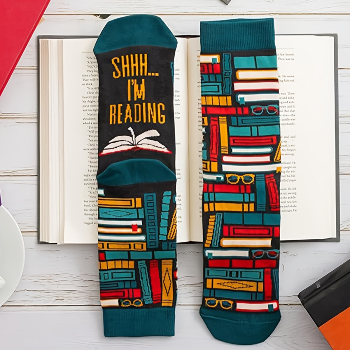 AliExpress 1 Pair Men'S Mid-Calf Socks | "Shh! I'm Reading", Breathable Moisture-Wicking Socks, Ideal for Daily Use and Gifting