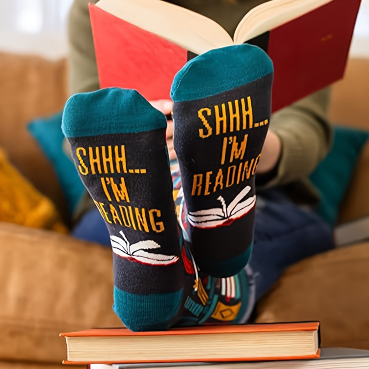 AliExpress 1 Pair Men'S Mid-Calf Socks | "Shh! I'm Reading", Breathable Moisture-Wicking Socks, Ideal for Daily Use and Gifting, view 4