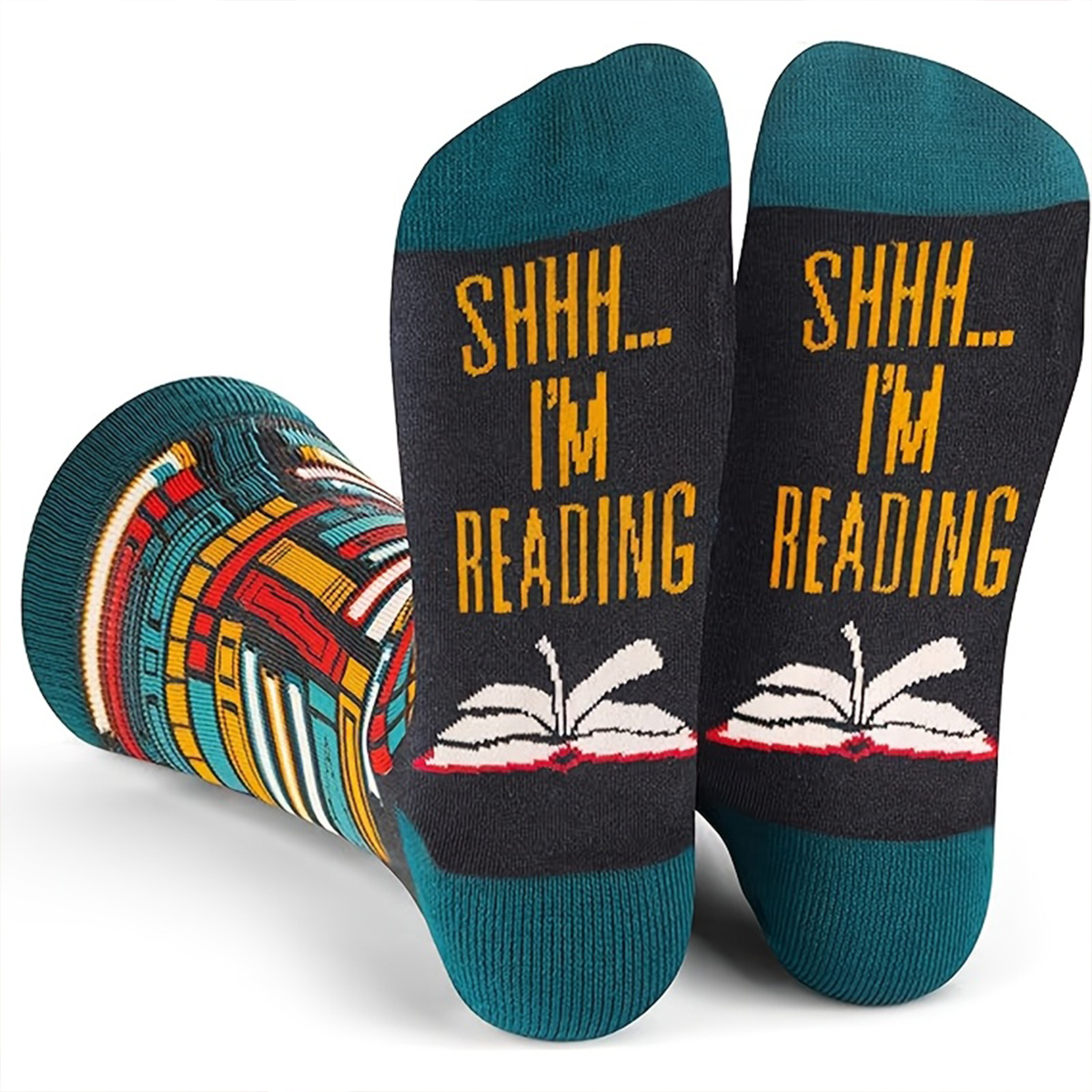AliExpress 1 Pair Men'S Mid-Calf Socks | "Shh! I'm Reading", Breathable Moisture-Wicking Socks, Ideal for Daily Use and Gifting, view 5