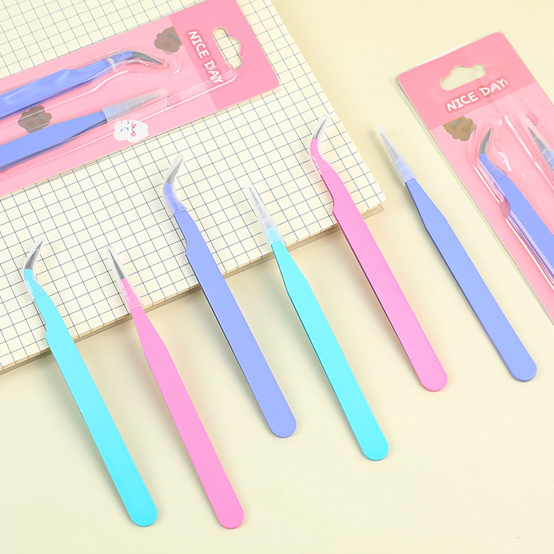 AliExpress 1 pair of tweezers set, single elbow tweezers, hand account stickers, picking tool, multifunctional color clip, view 2