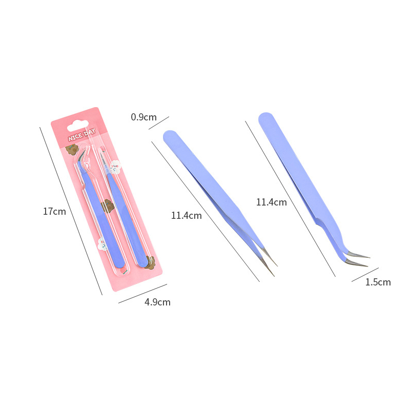 AliExpress 1 pair of tweezers set, single elbow tweezers, hand account stickers, picking tool, multifunctional color clip, view 6