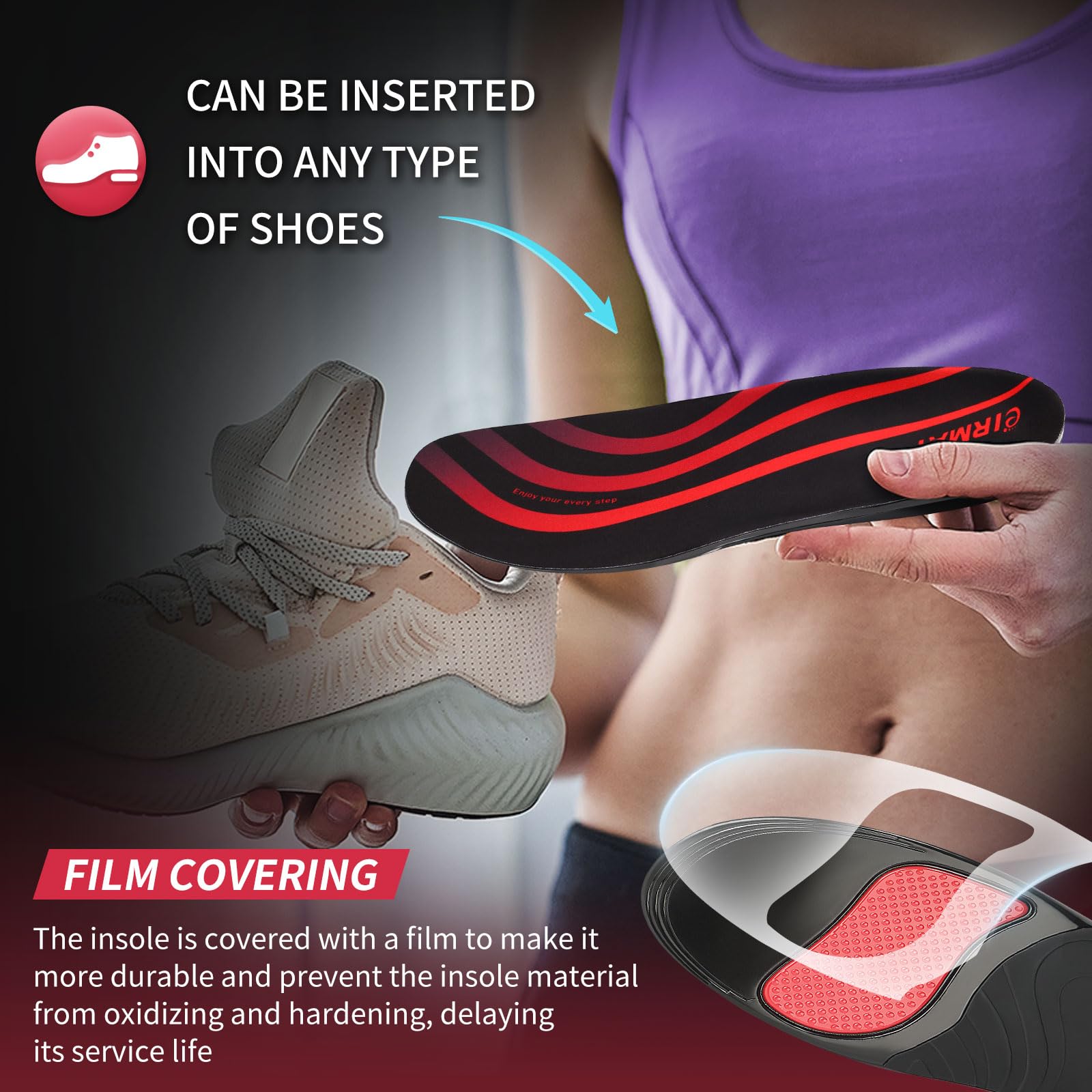 AliExpress 1 Pair Premium Insoles for Feet PU Gel Shock Absorption Breathable Comfortable Lightweight Sweat Absorbing Shoes Pads, view 5
