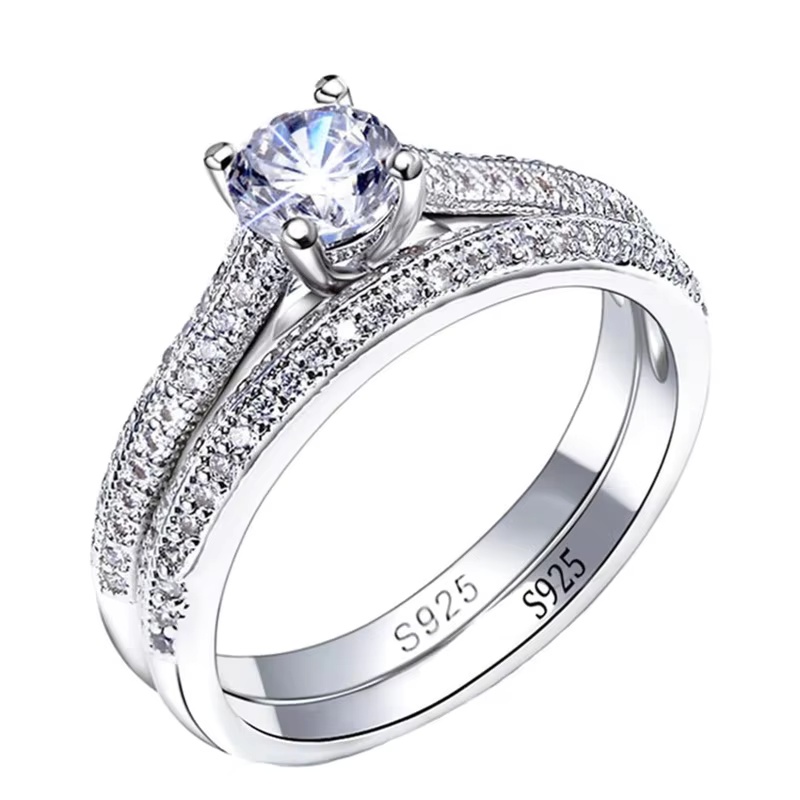AliExpress Vintage Halo 925 Sterling Silver Wedding Ring Set