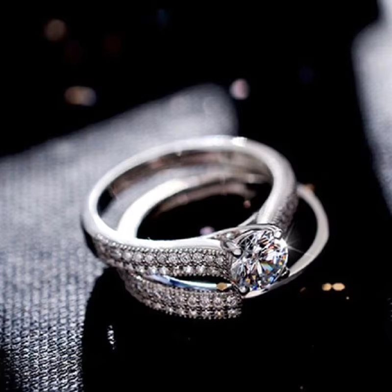 AliExpress Vintage Halo 925 Sterling Silver Wedding Ring Set, view 3