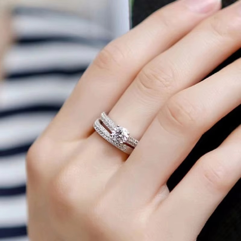 AliExpress Vintage Halo 925 Sterling Silver Wedding Ring Set, view 5