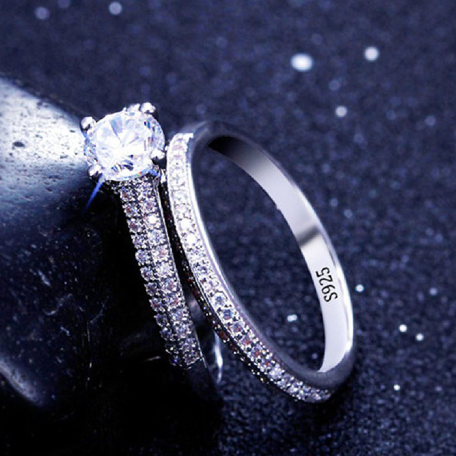 AliExpress Vintage Halo 925 Silver Wedding Ring Set, view 3