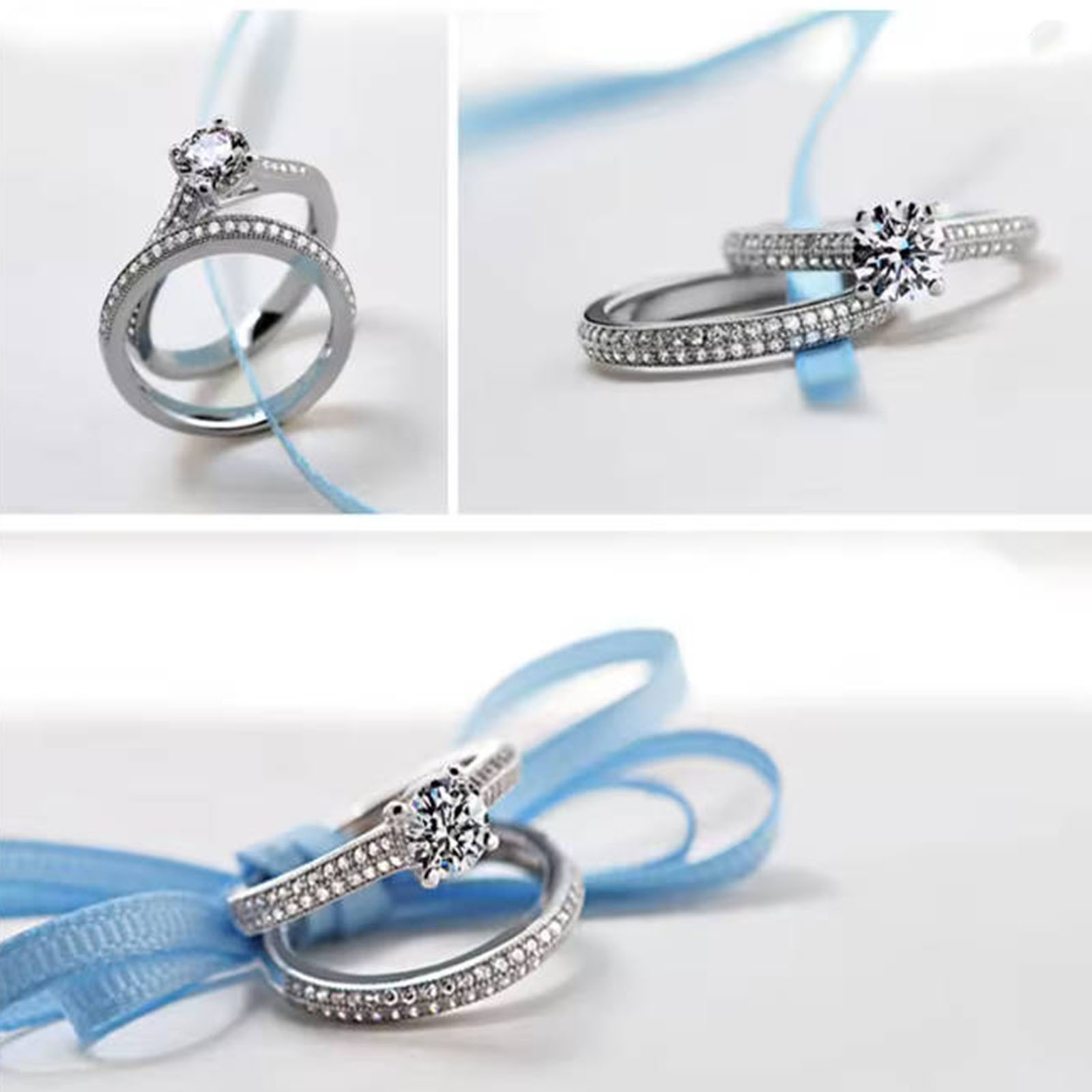 AliExpress Vintage Halo 925 Silver Wedding Ring Set, view 4