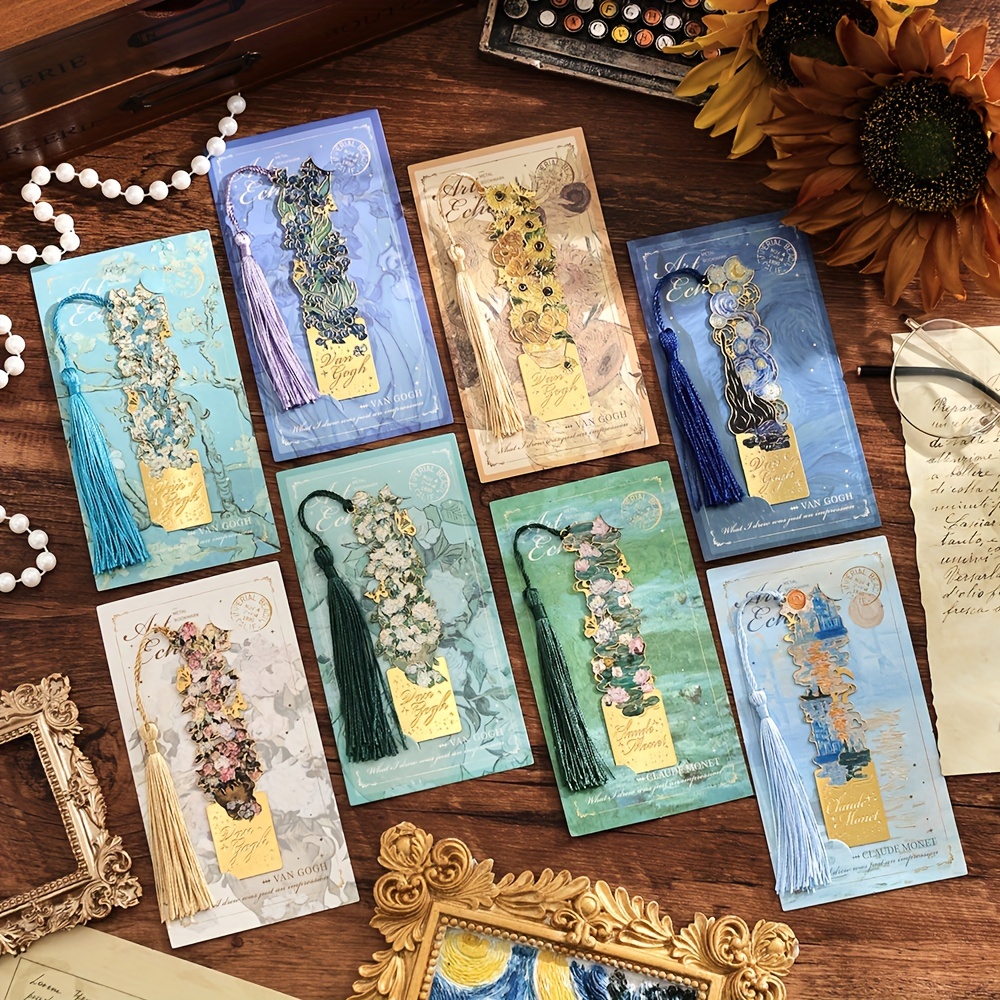 AliExpress 1 Pc Vintage Artistic Metal Bookmark, Hollow Painting Design With Long Tassel For Office Book Lovers Reading Gift Stationery, view 2
