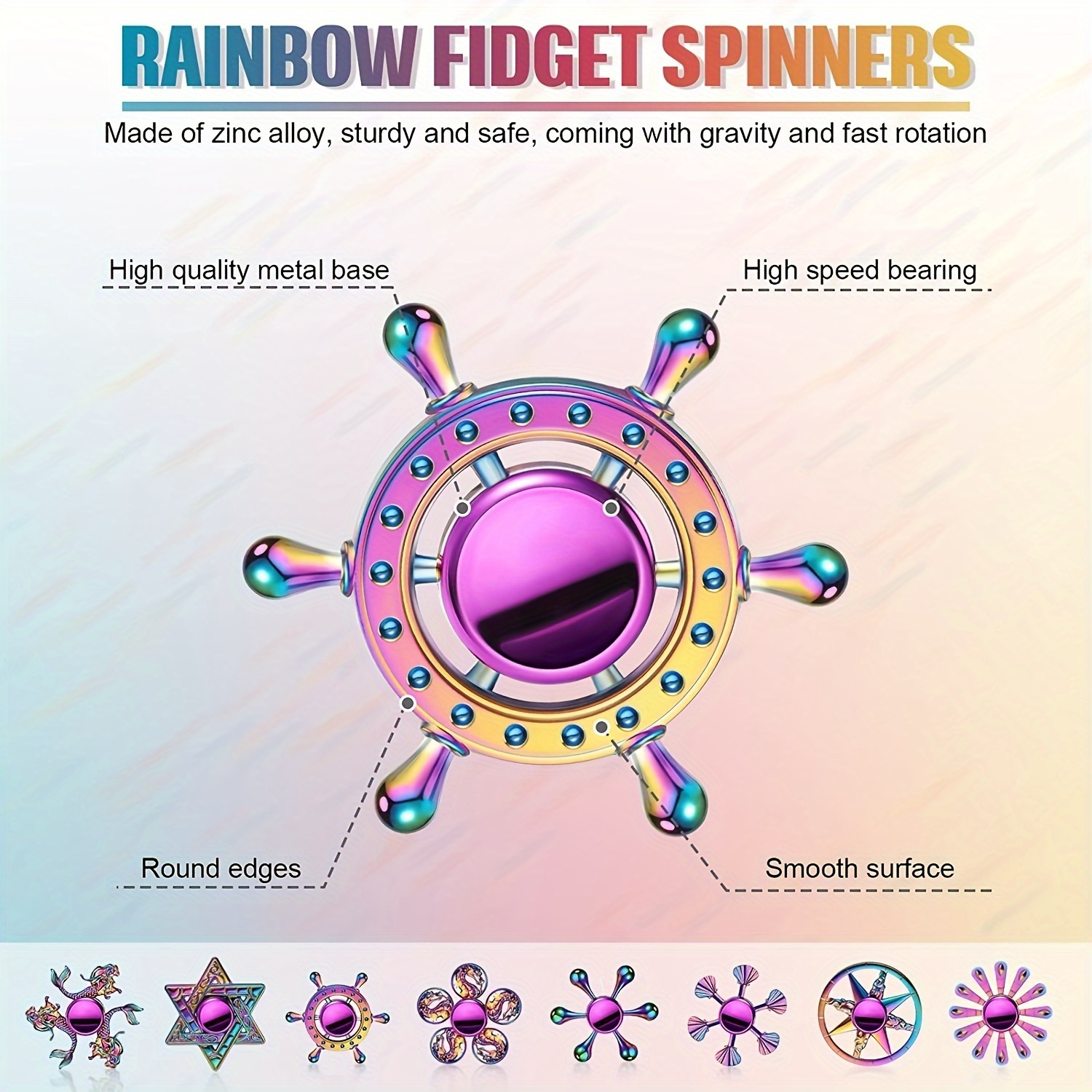 AliExpress 1 Piece Set Colorful Fidget Spinner for Adults Zinc Alloy Stress Relief Toy Office Anxiety Relief Stress Relief Leisure Gift, view 5