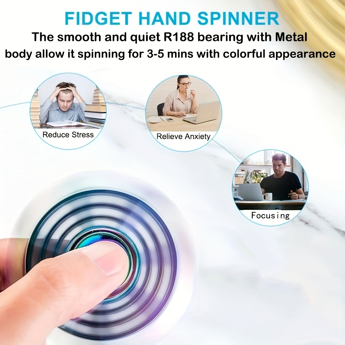 AliExpress 1 Piece Set Colorful Fidget Spinner for Adults Zinc Alloy Stress Relief Toy Office Anxiety Relief Stress Relief Leisure Gift, view 6