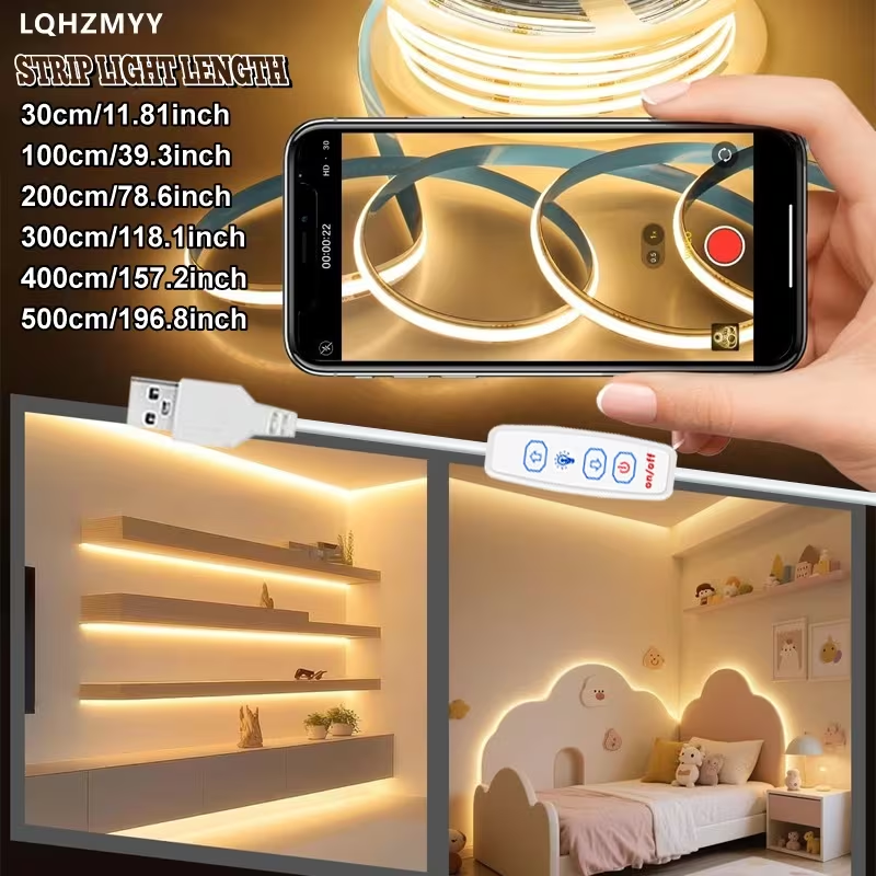 AliExpress USB COB LED Light Strip with Three-Key Dimmer, view 2