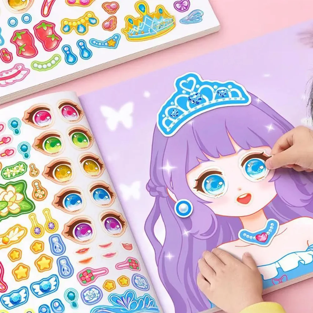 AliExpress 1 set Cartoon princess style jigsaw puzzle stickers, reusable, girl smiling face stickers, creative handmade toy stickers