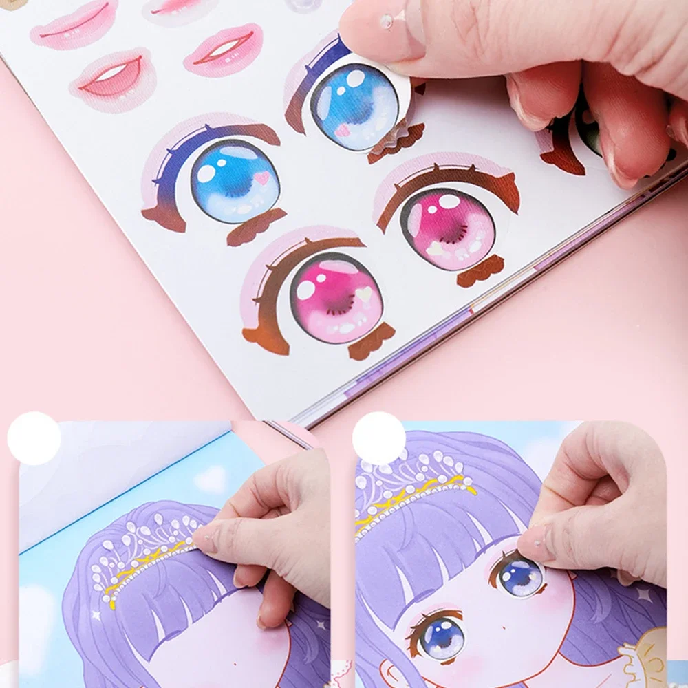 AliExpress 1 set Cartoon princess style jigsaw puzzle stickers, reusable, girl smiling face stickers, creative handmade toy stickers, view 2