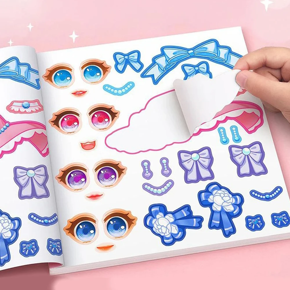 AliExpress 1 set Cartoon princess style jigsaw puzzle stickers, reusable, girl smiling face stickers, creative handmade toy stickers, view 3