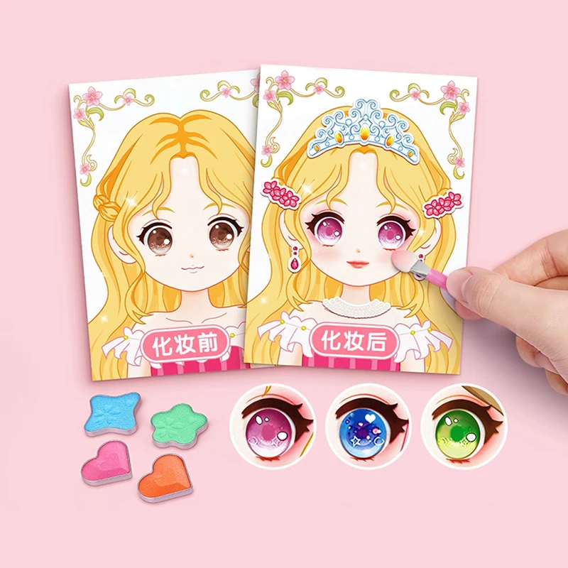 AliExpress 1 set Cartoon princess style jigsaw puzzle stickers, reusable, girl smiling face stickers, creative handmade toy stickers, view 5