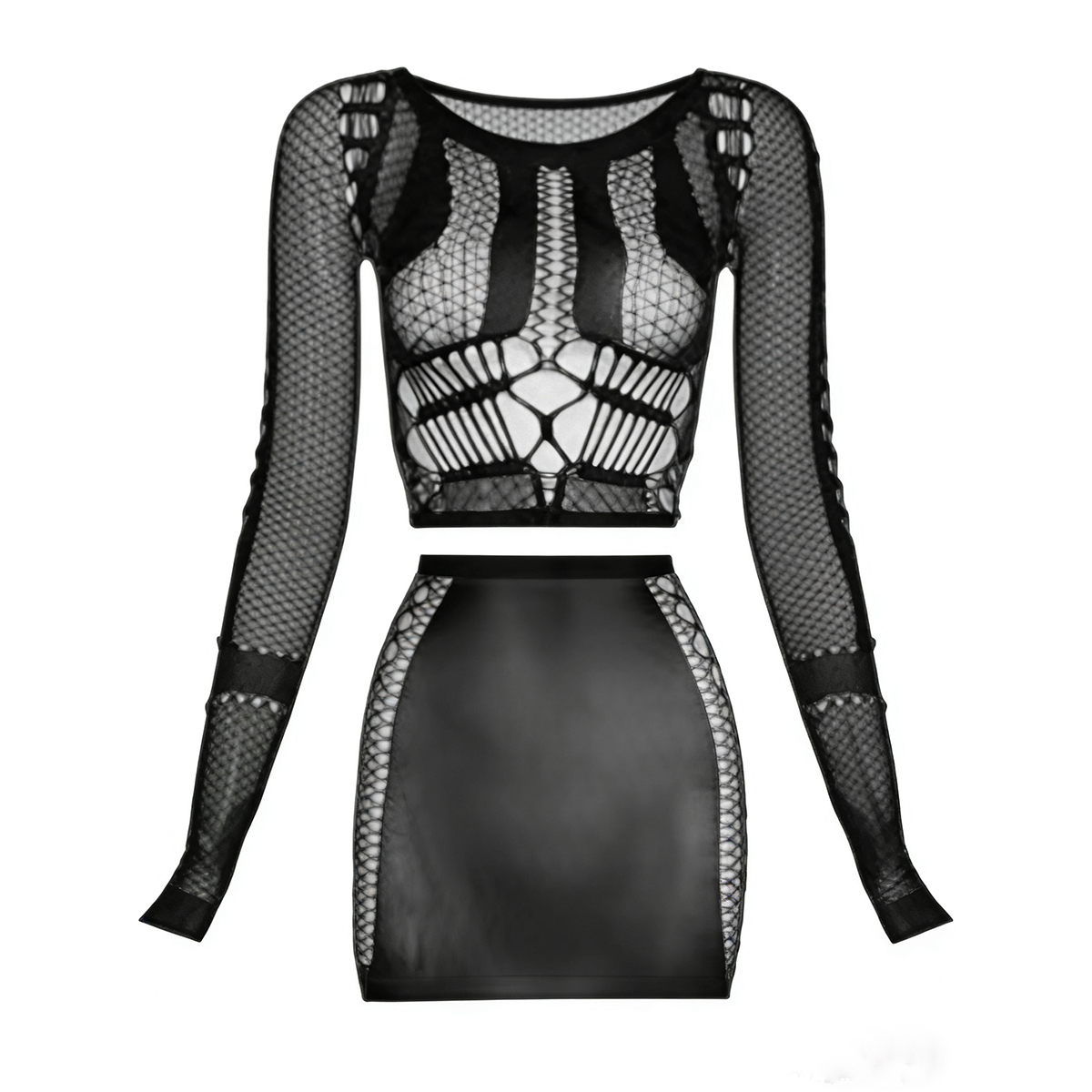 AliExpress 1 Set Women Long Sleeve See-Through Fishnet Cover Up Hollow Out Tassel Bodycon Beachwear Dress, view 4