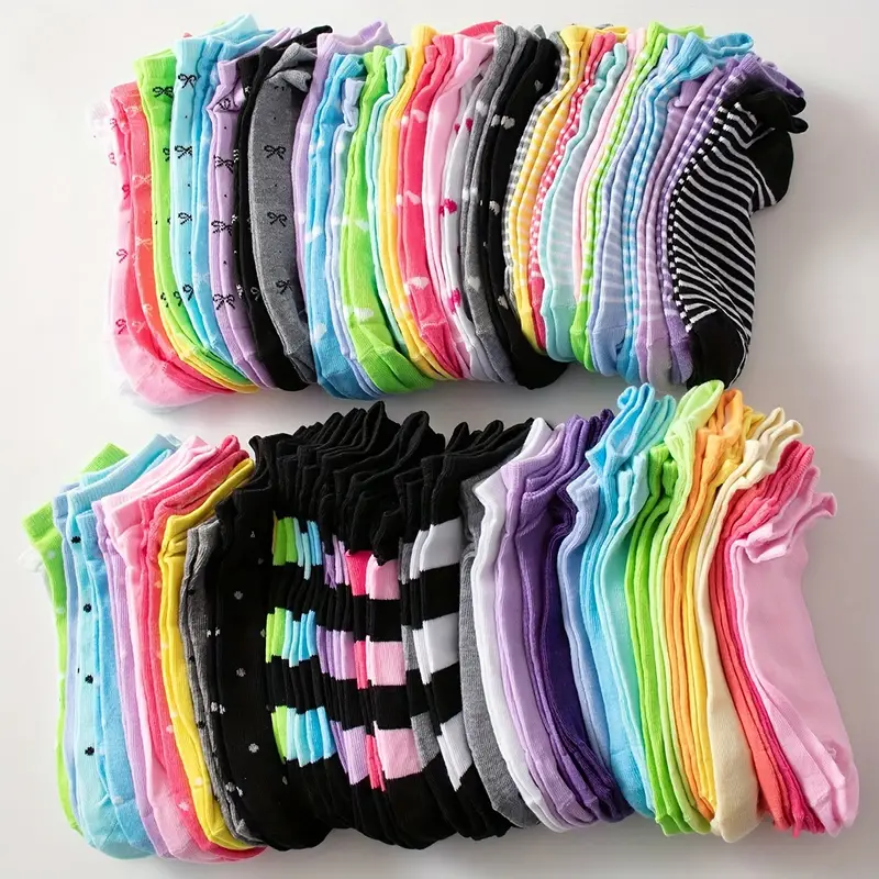 AliExpress 10/15/20/25/30/35Pairs Heart Print Socks, Valentine's Day Candy Colored Ankle Socks, Women's Stockings & Hosiery