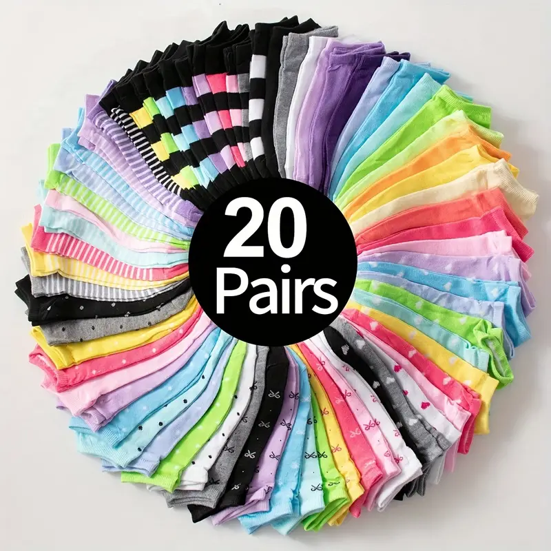 AliExpress 10/15/20/25/30/35Pairs Heart Print Socks, Valentine's Day Candy Colored Ankle Socks, Women's Stockings & Hosiery, view 2