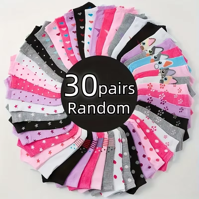 AliExpress 10/15/20/25/30/35Pairs Heart Print Socks, Valentine's Day Candy Colored Ankle Socks, Women's Stockings & Hosiery, view 5